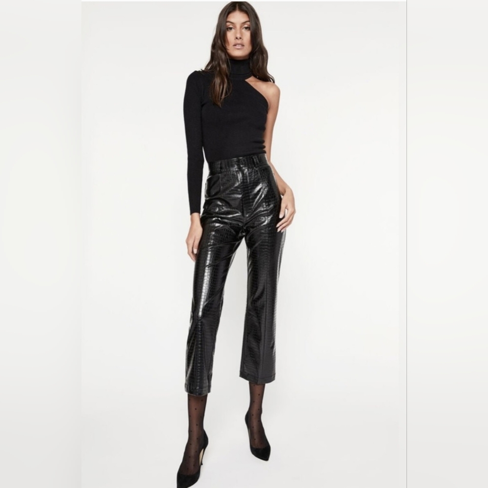 Bardot Black Faux Crocodile Vegan Leather Pants